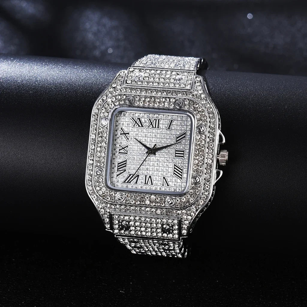 2Pcs Set Diamond Women Watches Gold Watch Ladies Wrist Watches Luxury Brand Rhinestone Womens Bracelet Watches