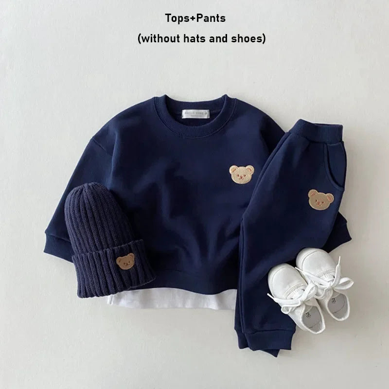 Sweatshirt+ Pants 2Pcs Suits 2024 Fashion Toddler Baby Clothes Sets Cartoon Bear Autumn Kids Outfits Set Christmas Gift