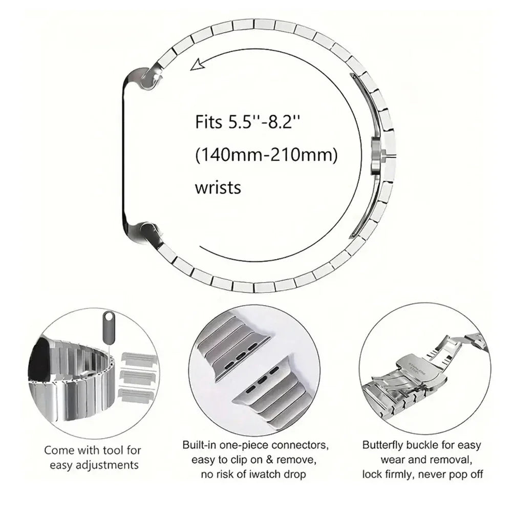 Stainless Watch Band For Apple Watch Ultra 2 49mm 9/8/7/6/5/4/3/2/1/SE For iWatch 38/40/41/42/44/45mm Adjustable Bracelet Strap