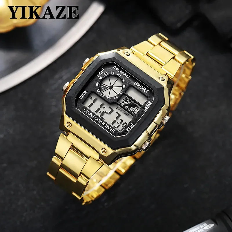 MAYZHISU Classic Men's Digital Watches Luxury Stainless Steel Strap Sport Watches Men Military Clock LED Sport Wristwatch