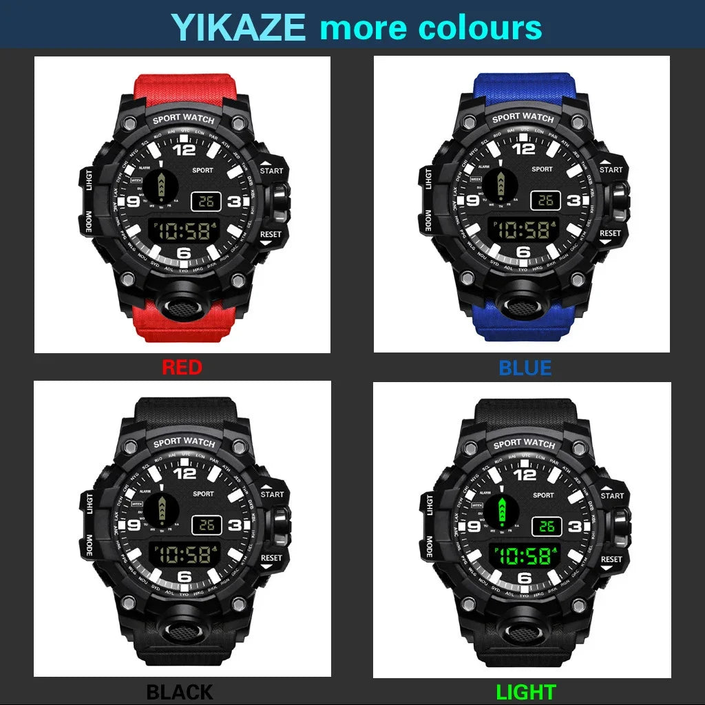 YIKAZE Men's LED Digital Watch Men Sport Watches Fitness Electronic Watch Multifunction Military Sports Watches Clock Kids Gifts