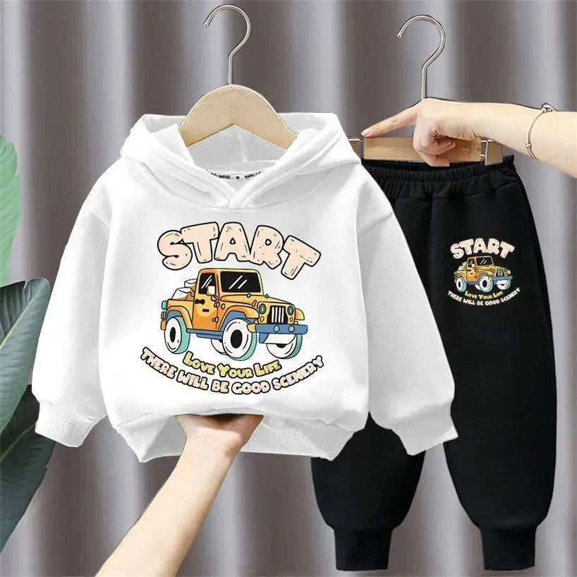 Spring Autumn Hooded Sweatshirt and Long Pant Two Piece Set for Children Pullover Sets Boys Tracksuit Kids Sport Clothing Suit