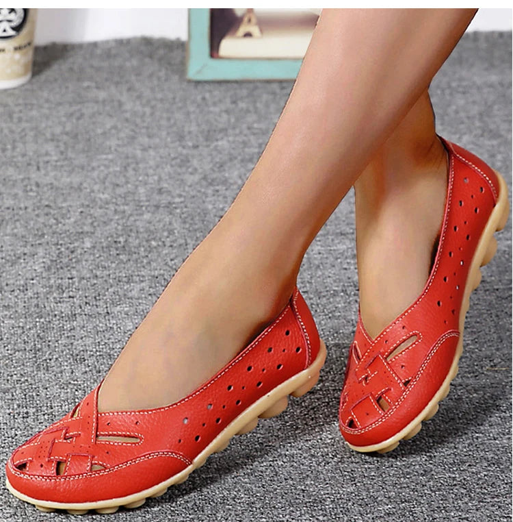 Women Shoes For Summer Flats Soft Leather Shoes Flat Slip On Loafers Women Casual Shoes Breather Moccasins Nursing Zapatos Mujer