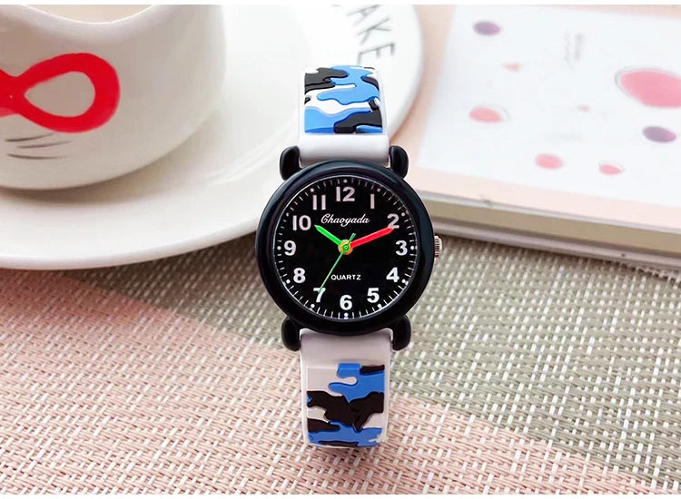 2024 summer boys girls fashion camouflage silicone strap quartz watches children kids students digital cool waterproof clocks