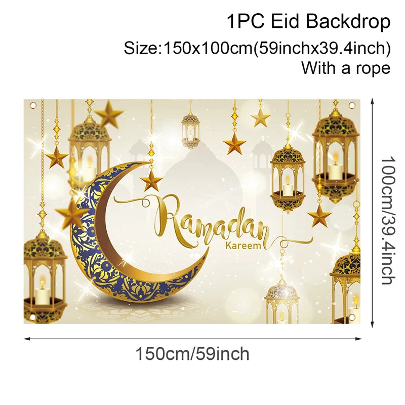 Ramadan Kareem Backdrop Eid Mubarak Background Photo Booth Ramadan Decoration For Home 2025 Islam Muslim Party Supplies