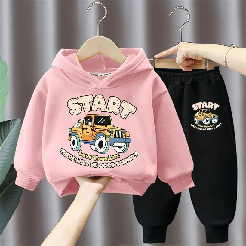 Spring Autumn Hooded Sweatshirt and Long Pant Two Piece Set for Children Pullover Sets Boys Tracksuit Kids Sport Clothing Suit