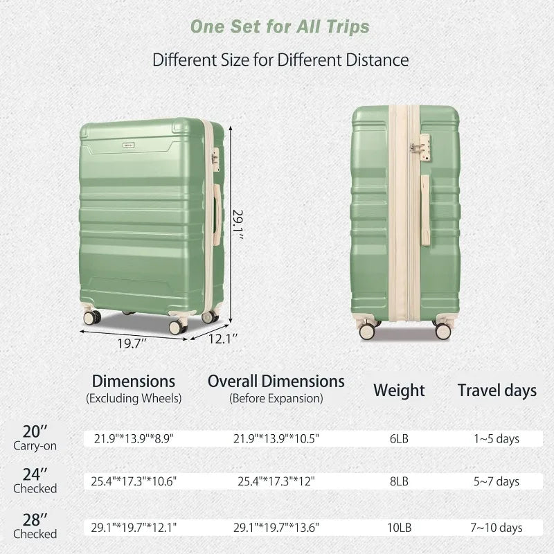 Luggage Sets 3 Piece Suitcase, Hardside Suit case with Spinner Wheels Lightweight TSA Lock, Ivory/Brown, 20/24/28 Inch