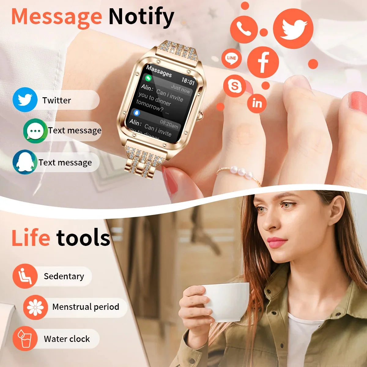 1.57Inch Top Luxury Smart Watch Women Bluetooth Call Blood Pressure Heart rate Sleep Health Monitor Smartwatch For Ladies Gift