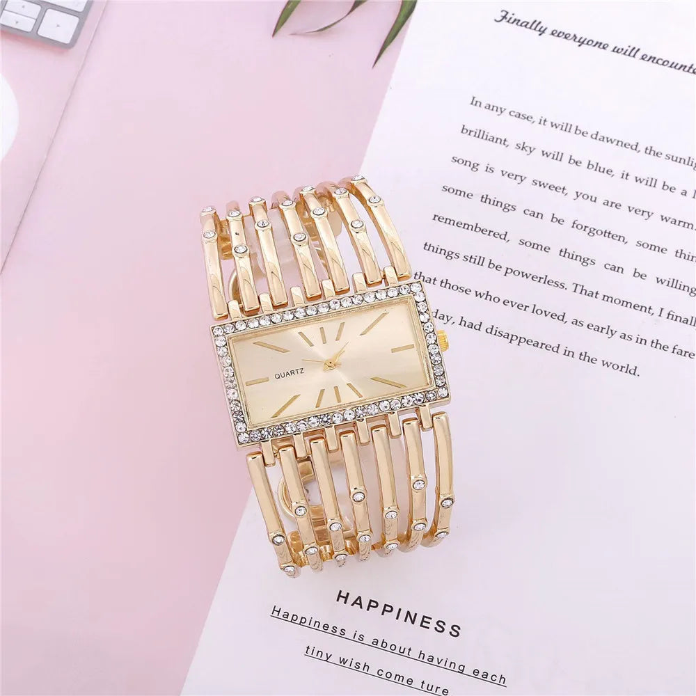 UTHAI Women Fashion Quartz Watches Lady's Stainless Steel Bracelet Watches Casual Hollow Clock Girl Wristwatch Jewelry