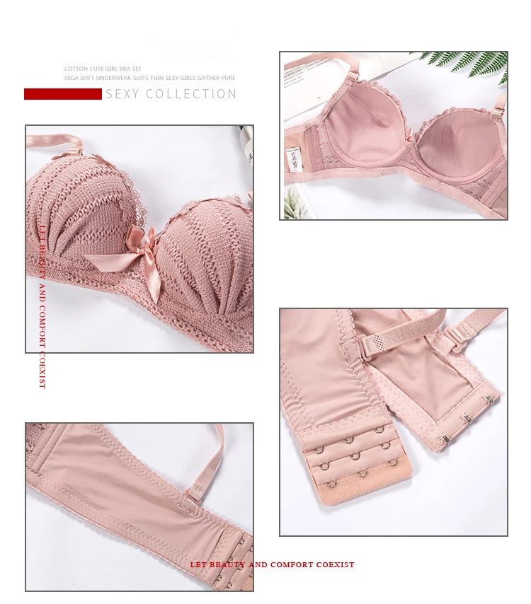 Wireless Bra Set Japanese Fashion Underwear Lace Push Up Bra Sets Pure Desire Soft Brassiere Cute Sweet Girl's Lingerie Sets