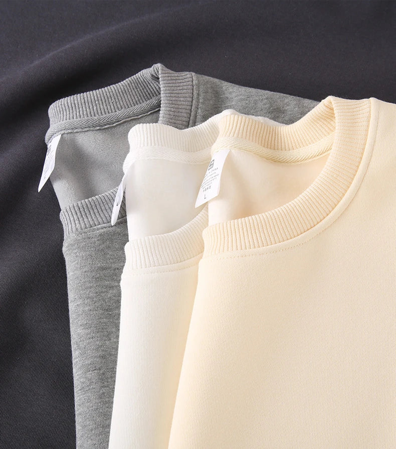 Cotton Thick Sweatshirt Couple Solid Color Fleece Top Loose Round Neck Long Sleeve Bottoming Shirt Men Women Casual Sweatshirt