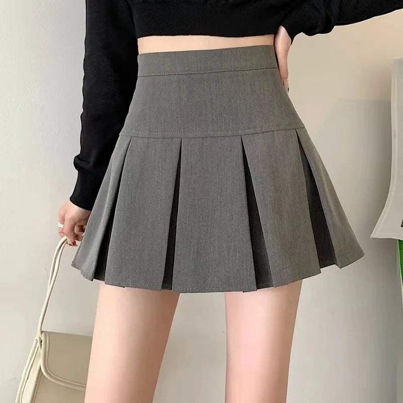 Vintage Gray Pleated Skirt Women Kawaii High Waist Mini Skirts Korean Fashion School Uniform Harajuku Streetwear Spring