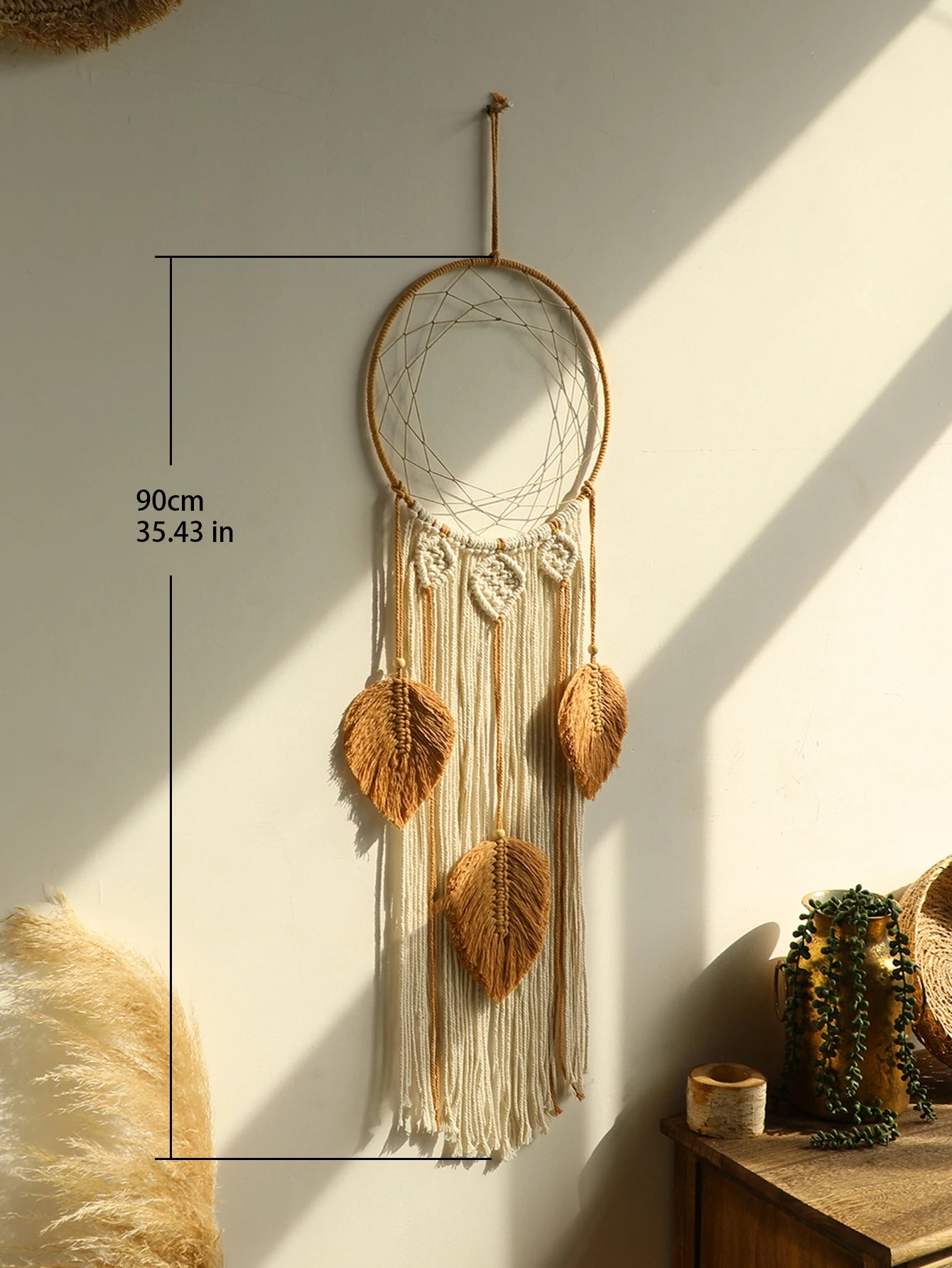 Macrame Dream Catcher Bohemian Leaf Wall Hanging Nordic Decor Boho Handmade Tapestry Ornaments for Home Living Room Decoration