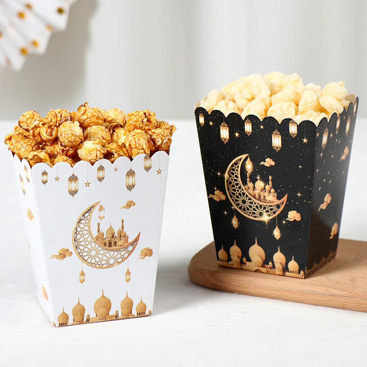 EID Popcorn Box Candy Bag Biscuit Gift Box Ramadan Decorations For Home 2025 EID Mubarak Islamic Muslim Party Decor Eid al-Fitr