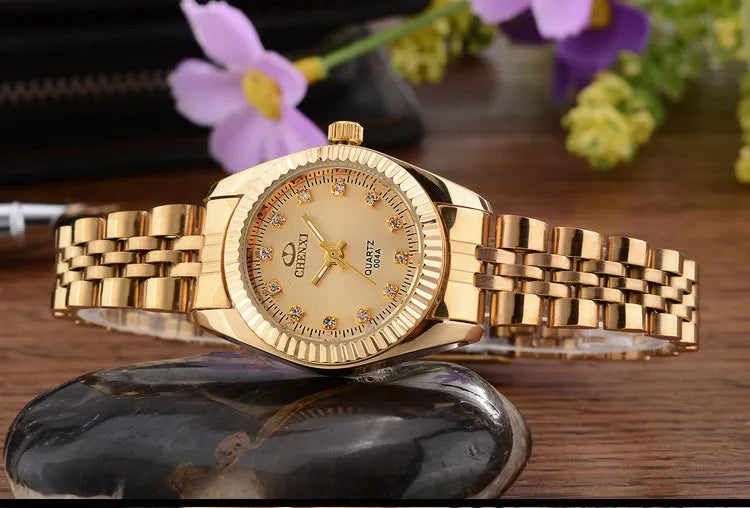 CHENXI Brand Top Luxury  Ladies Golden Watch for Women Clock Female Women's Dress Rhinestone Quartz Waterproof Wristwatches