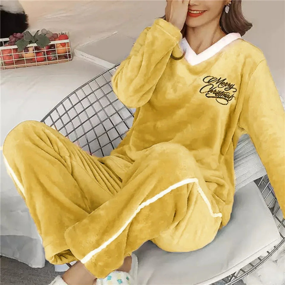 Autumn Winter Flannel Women Pajamas Sets Fashion Plaid Printed Teddy Sleepwear Velvet Homewear Kawaii Girsl Pijamas Mujer Pyjama