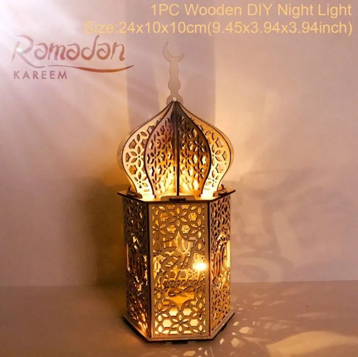 Wooden Palace Ornament Ramadan Decoration For Home 2024 Aid Eid Mubarak Ramadan Kareem Islamic Muslim Festival Party Gift Decor