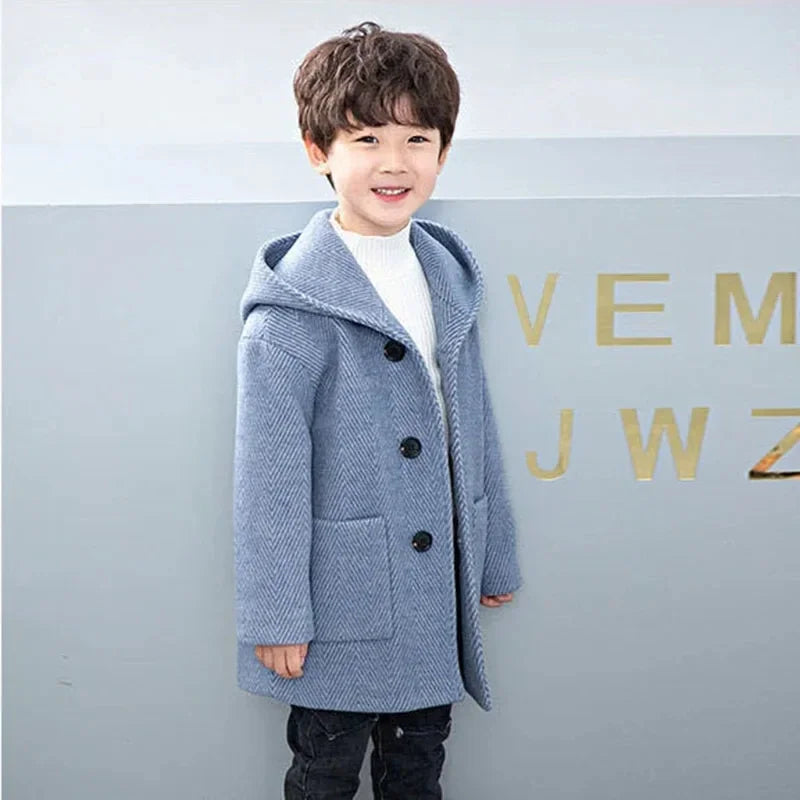 Winter Woolen Jacket For Boy New 2024 Korean Version Fashion Thickening Handsome Mid-Length Keep Warm Casual Children's Clothing