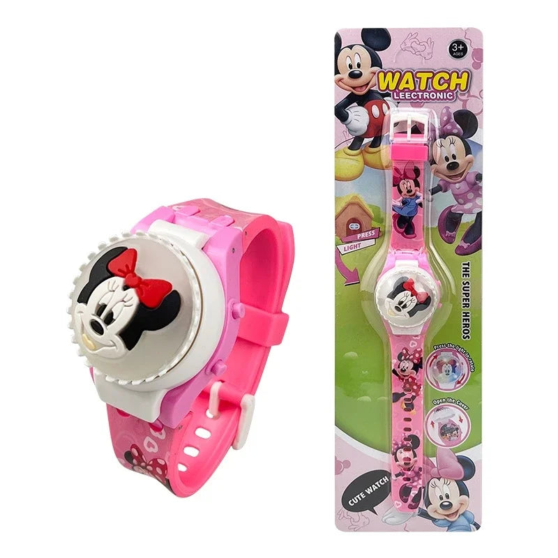 New Spiderman Kids Watches For Boys Cartoon Hello Kitty Stitch Children Rotate Watch with Flash Light Sanrio Girls Toys Clock