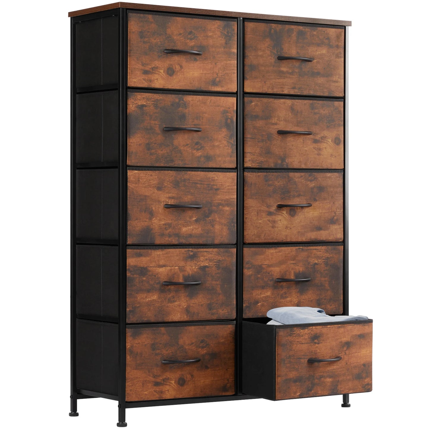 JHK Bedside Table For Bedroom With 10 Fabric Drawers Wardrobe Steel Frame Closet For Storage Cabinet Living Room Of Furniture