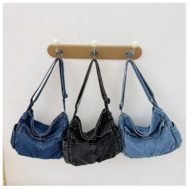 Denim Vintage Messenger Bag for Women Tote Handbag Fashion Jeans Crossbody Shoulder Bag Large Capacity Causal Ladies Satchel Bag