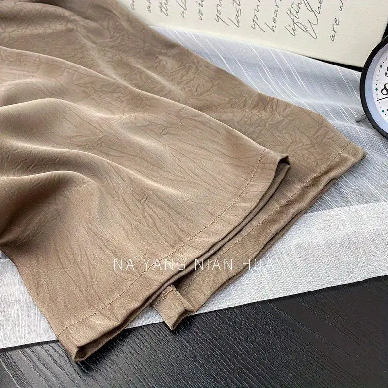 Spring Summer Ice Silk Satin Women's Pants Commuting High Waist Loose Straight Drape Casual Wide Leg Folds Full Length Pants