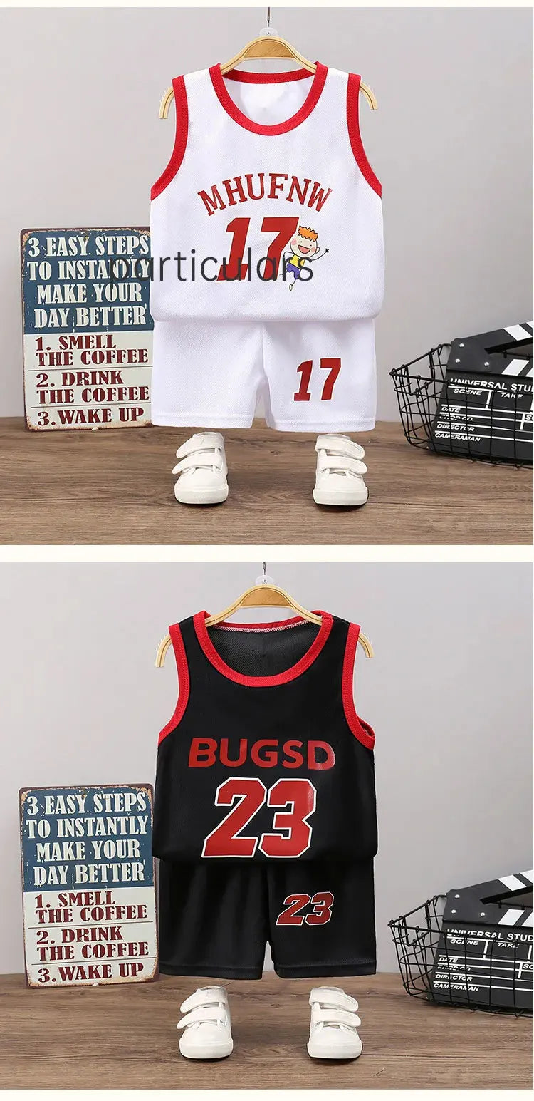 Children's Sets Summer Children Sleeveless T-shirt Shorts Set Quick-drying Outdoor Tank Top Shorts Sets Boys Sport Basketball Tr