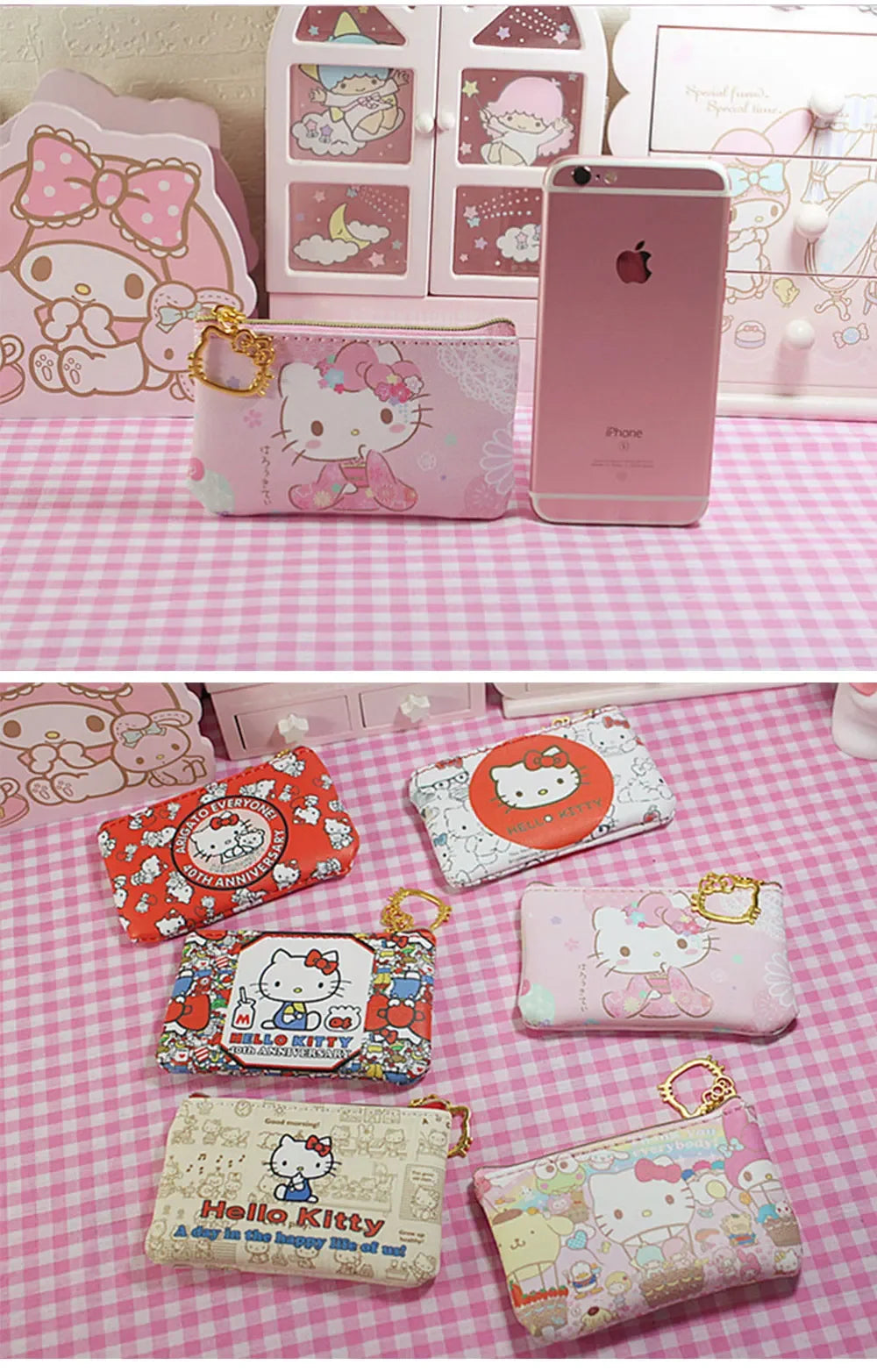 Hello Kitty Cartoon Coin Pouch Purse Sanrio Creative Small Wallet Wholesale My Melody Bags girls purse Kawaii Wallet Kid Purses