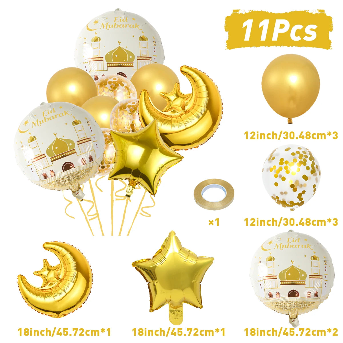 Stars Moon Confetti Balloon Bundle Eid Mubarak Ramadan Decoration 2025 Muslim Islamic Party Supplies Ramadan Kareem Foil Ballons