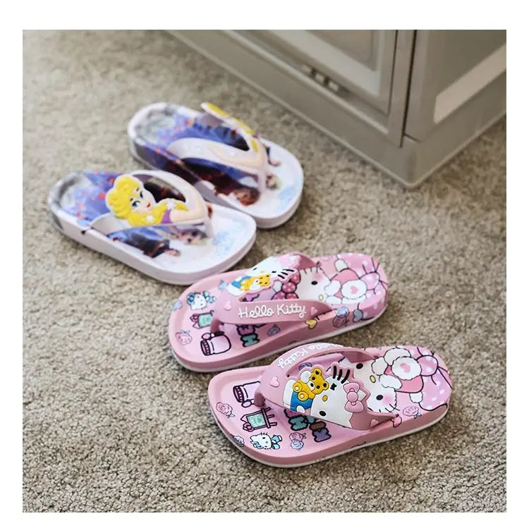 Disney Children's Flip-Flop Summer Indoor Cartoon Girl Mickey Mouse Sandals Princess Girl Slippers Pink Blue Shoes Size 24-35