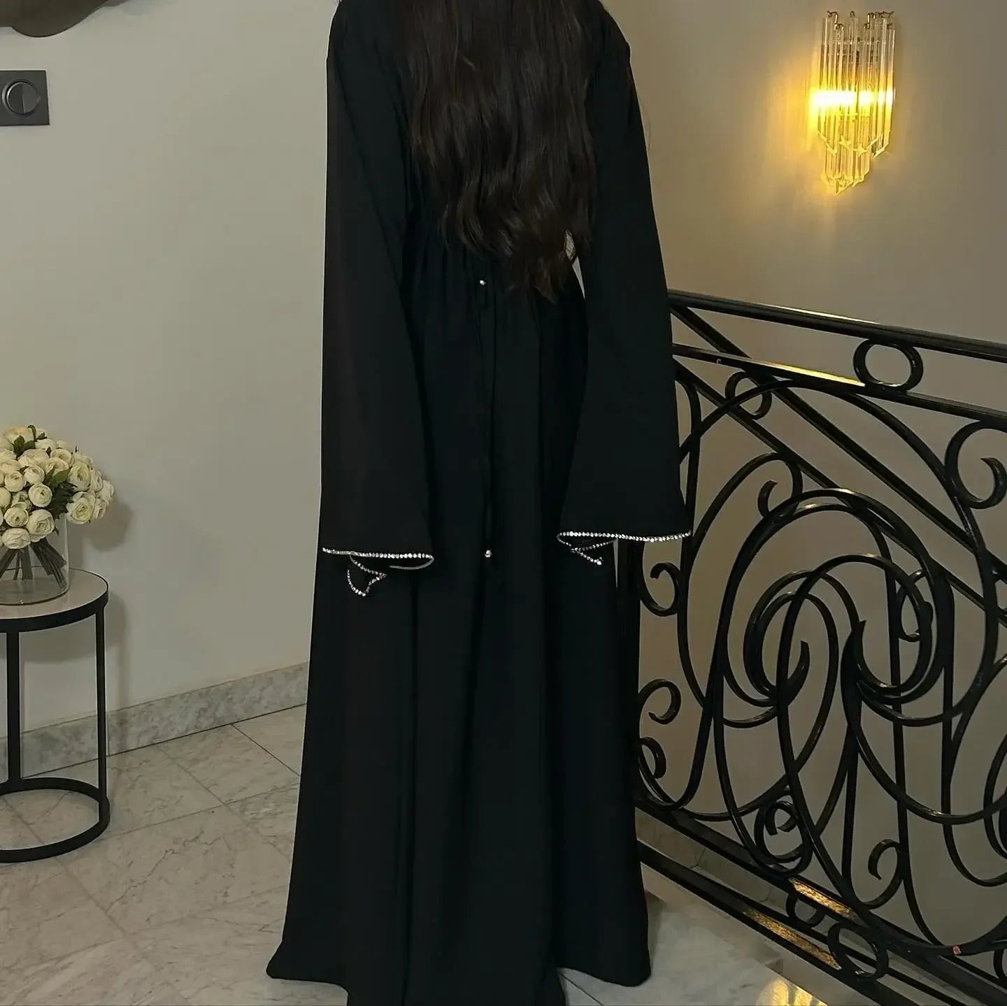 Ramadan Eid Diamond Long Sleeve Djellaba Muslim Dress Dubai Fashion Abaya Thin Muslim Robes Islam Robe Women Satin Long Dress