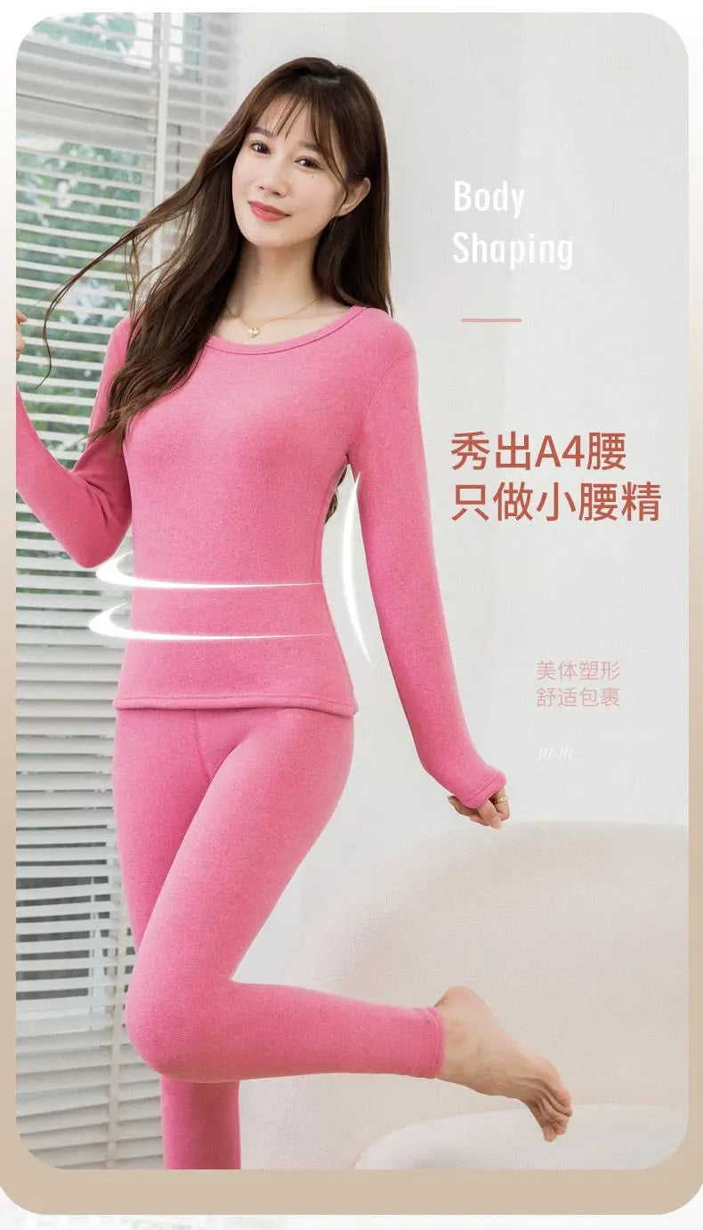 Thermal Underwear Women Suit  Thicken Lamb Fleece High Elastic High Waist Long Johns Bottoming Two Piece Sets Thermos Clothing