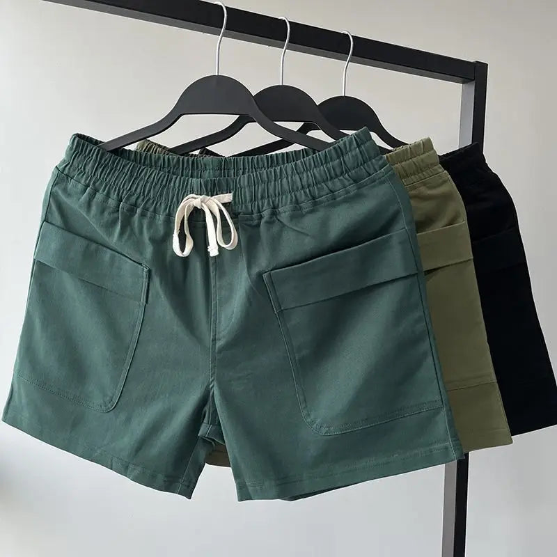 Summer Running Shorts Men Casual Black Gym Fitness Shorts Comfortable Casual Drawstring Waist Solid Multiple Pockets Shorts