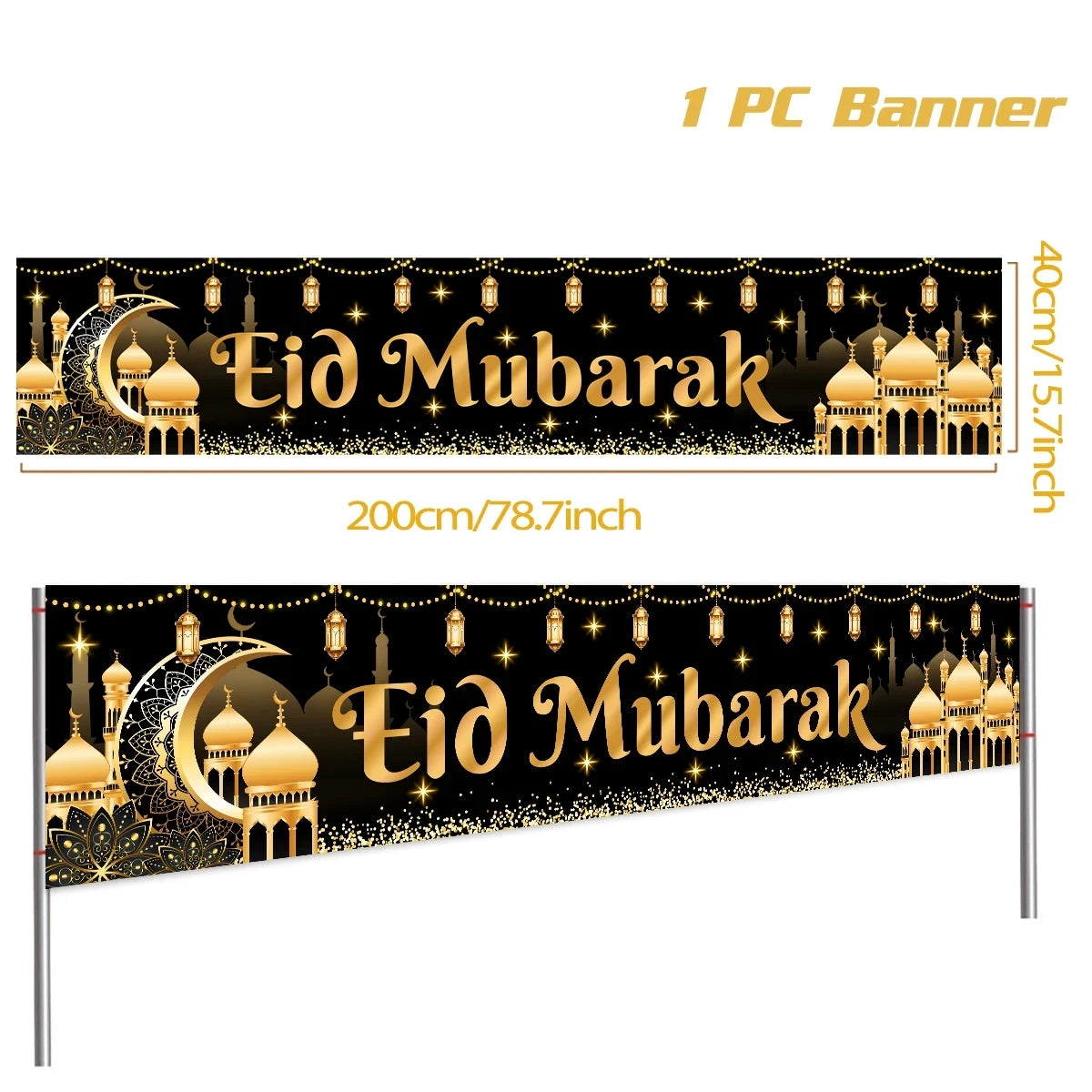 Eid Mubarak Outdoor Banner Flag Ramadan Decoration For Home 2024 Islamic Muslim Party Decor Gifts Ramadan Kareem Eid Al-Adha