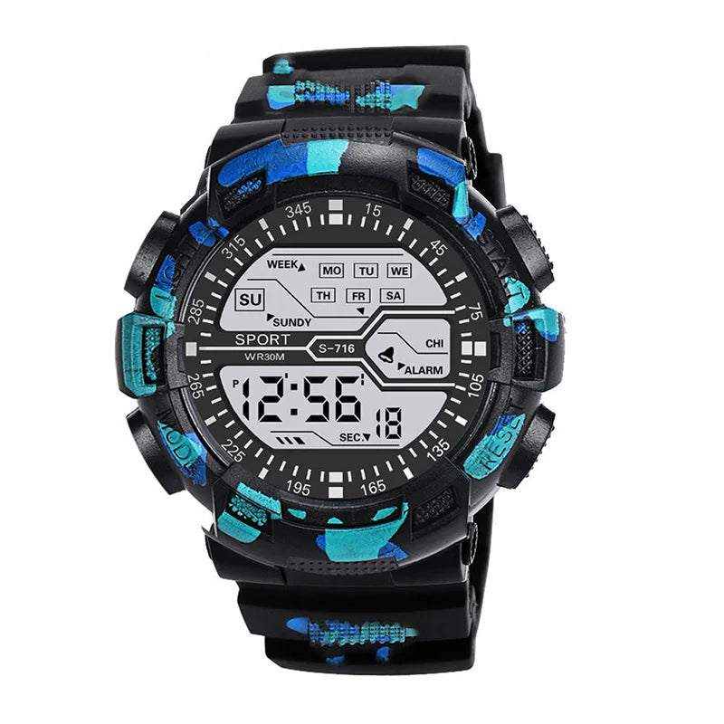 Men's Digital Electronic Watch Sports Glow 55mm Large Dial Watch Student Outdoor Adventure Trend Multifunctional Watches Clock