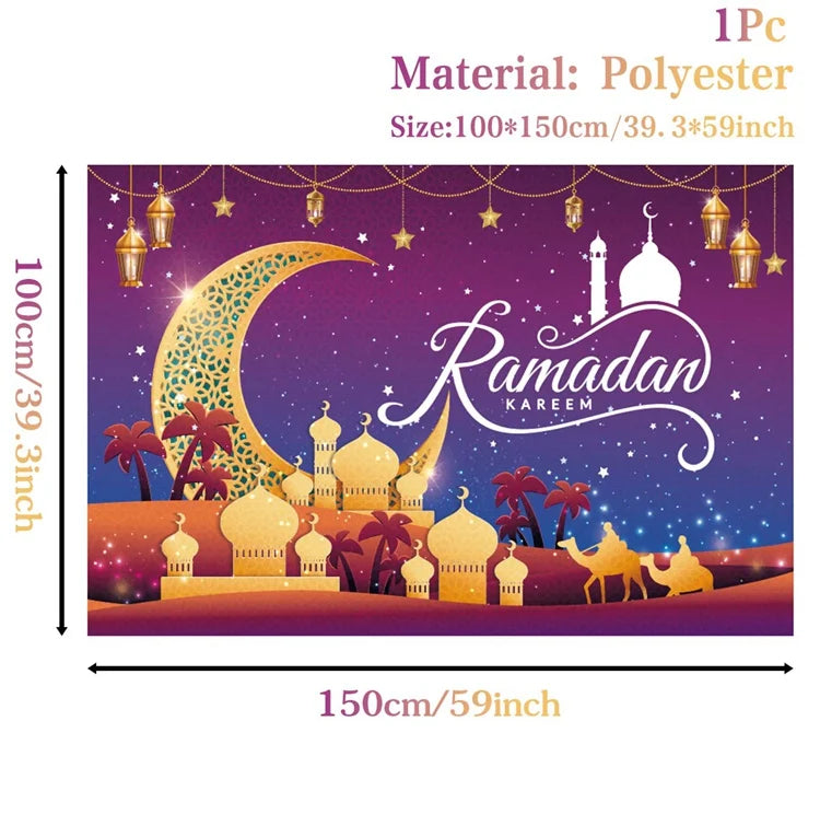 Ramadan Kareem Backdrop Eid Mubarak Background Photo Booth Ramadan Decoration For Home 2025 Islam Muslim Party Supplies