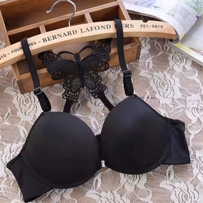 1 Piece Lace Stitching Bra  Panties Front Buckle Push Up Bra  Scallop Trim Panties Lingerie Set, Women's Lingerie  Underwear