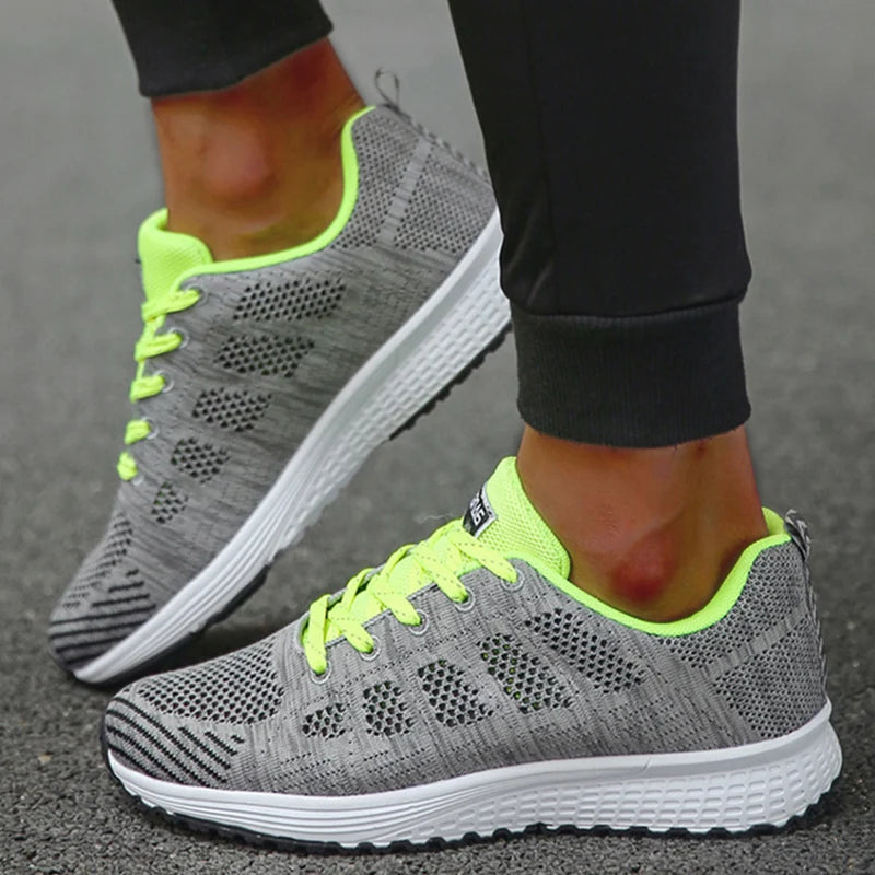 Women's Sneakers 2024 New Fashion Breathable Solid Color Walking Sneakers Women Mesh Fabric Lace Up Shoes Women Female Footwear