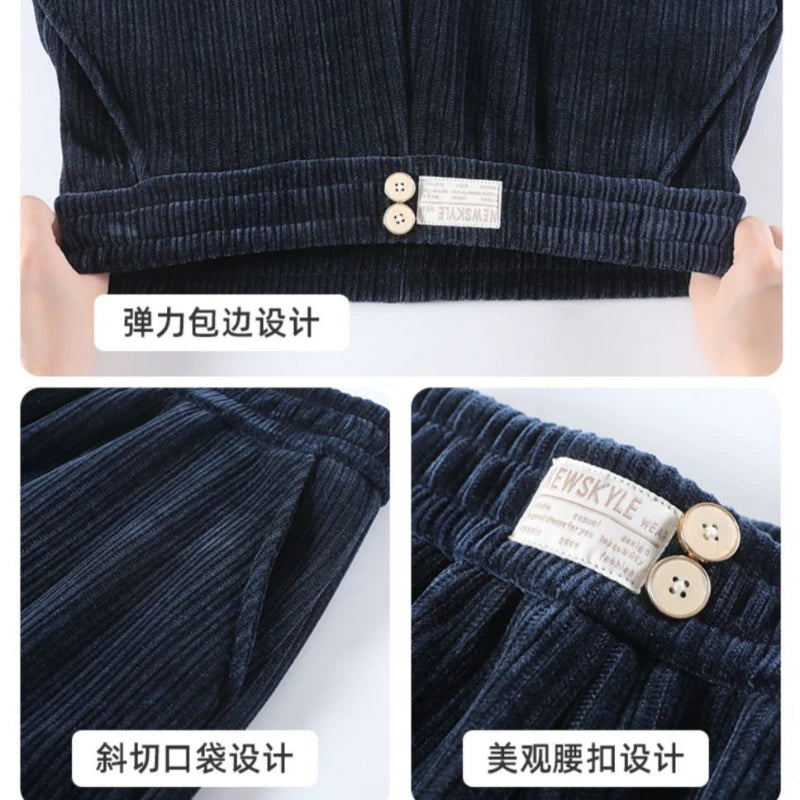 Women Winter Fleece Lined Wide Leg Pant Korean Warm Baggy Fashion Casual Corduroy Elastic Waist Stright High Waist Trousers