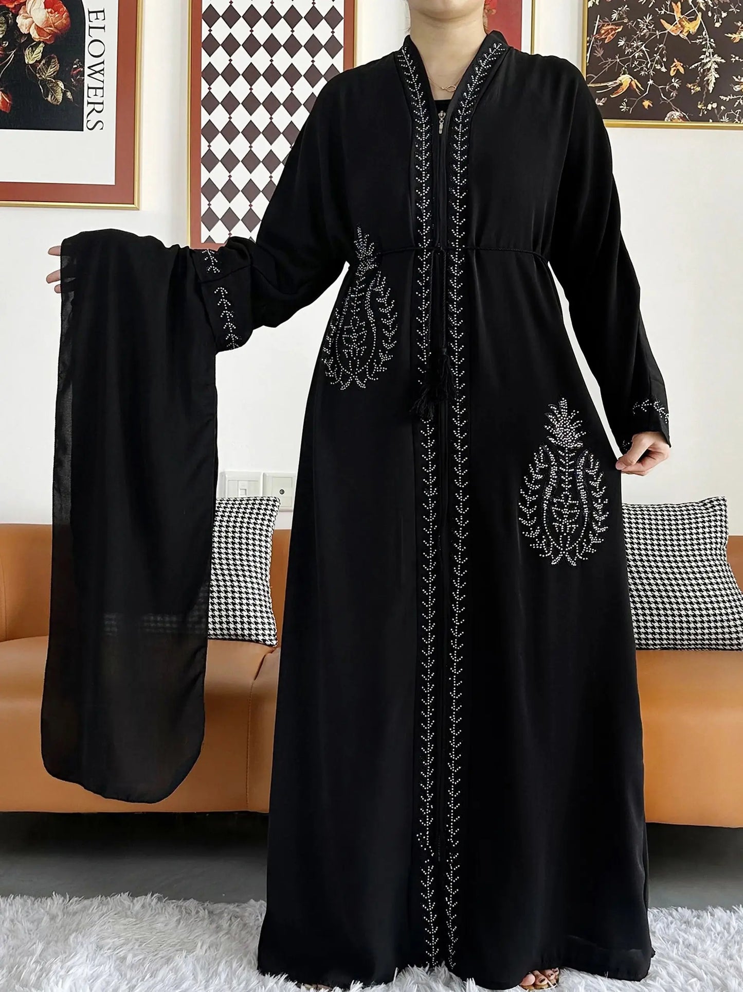 New Women Elegant Dress Chiffon Open Abaya with Zipper Muslim Women Dress Islamic Clothing Cardigan Abaya Women Muslim Dress