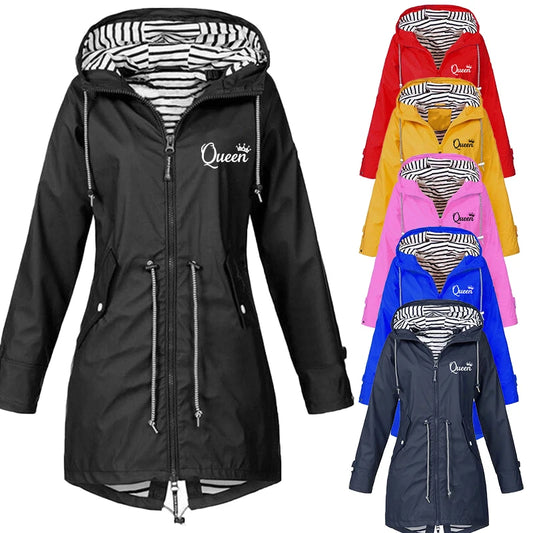 6 Colors Women Outdoor Waterproof Rain Jacket Casual Loose Hooded Windproof Windbreaker Climbing Jackets Coat For All Seasons