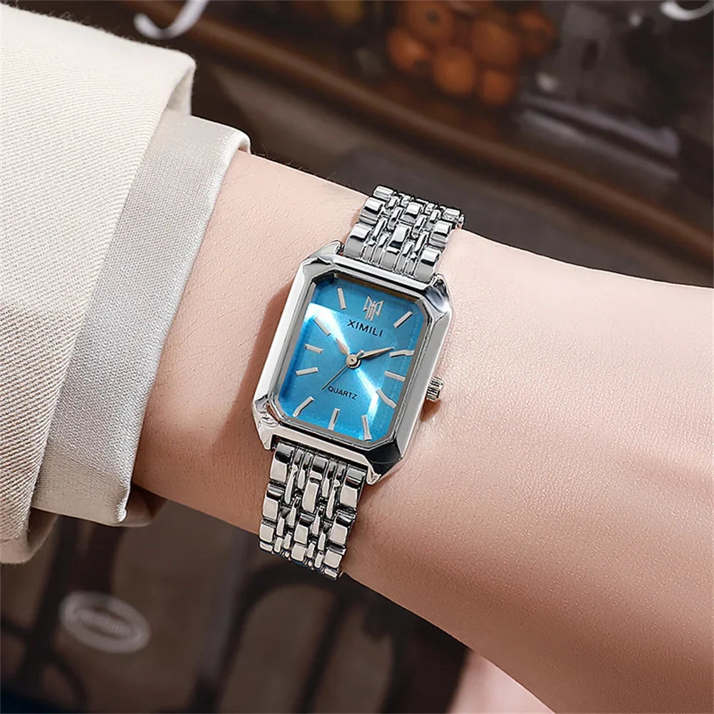 YIKAZE Luxury Women Watch Fashion Stainless Steel Ladies Business Watches Classic Square Quartz Watch Female Student Wristwatch