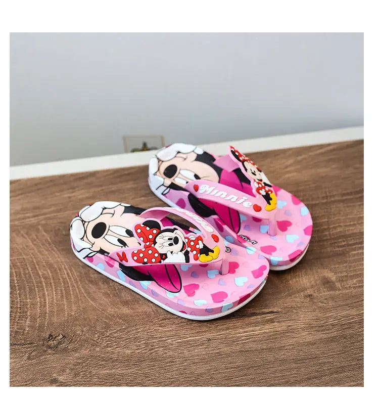 Disney Children's Flip-Flop Summer Indoor Cartoon Girl Mickey Mouse Sandals Princess Girl Slippers Pink Blue Shoes Size 24-35