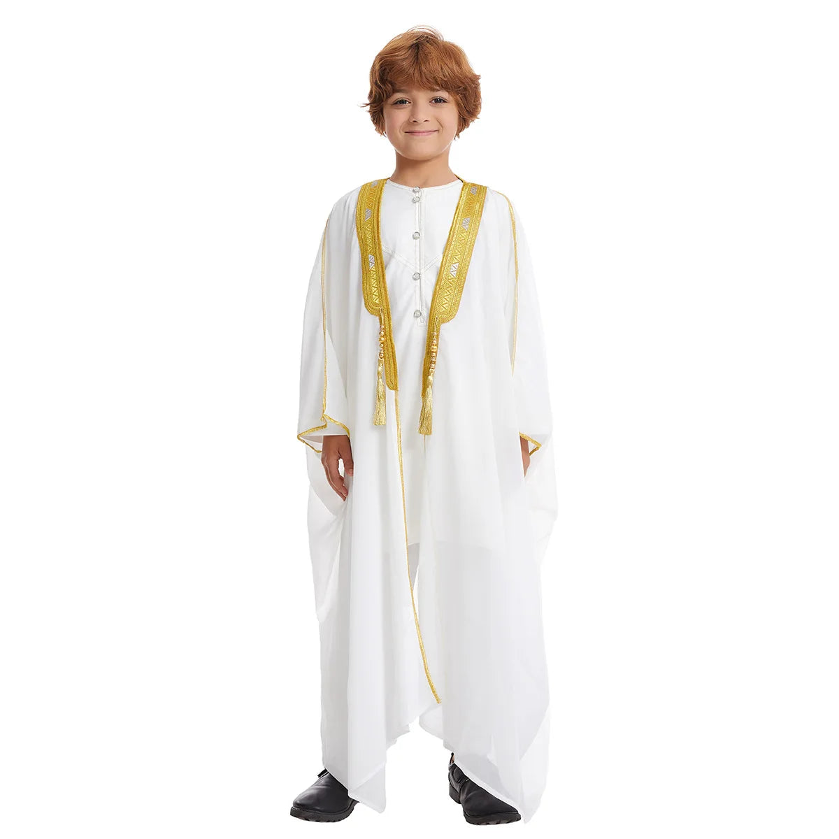 Islamic Kids Jubba Thobe Tassel Embroidered Dubai Luxury Moroccan Robe for Boys Ramadan Eid Long Sleeve Abaya Kids Daily Dress