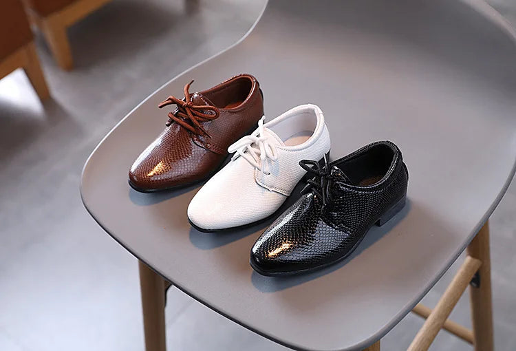 Child Boys Black Leather Shoes Britain Style for Party Wedding Low-heeled Lace-up Kids Fashion Student School Performance Shoes