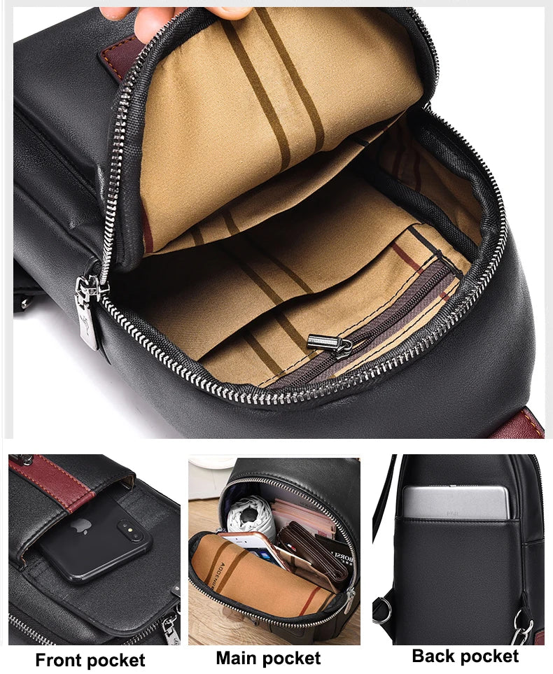 Luxury Brand Man Chest Bag Leather Messenger Bag Male Business Crossbody Bags For Men Sling Bag Black Brown Casual Man Chest Bag