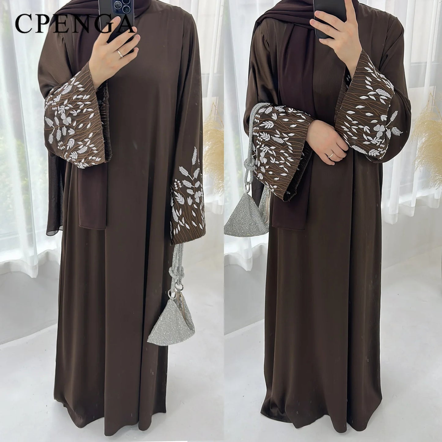 2024 Embroidery Kimono Muslim Robe Syari Female Full Length Muslim Outerwear caftan Black Abaya Saudi Arabia dress for women