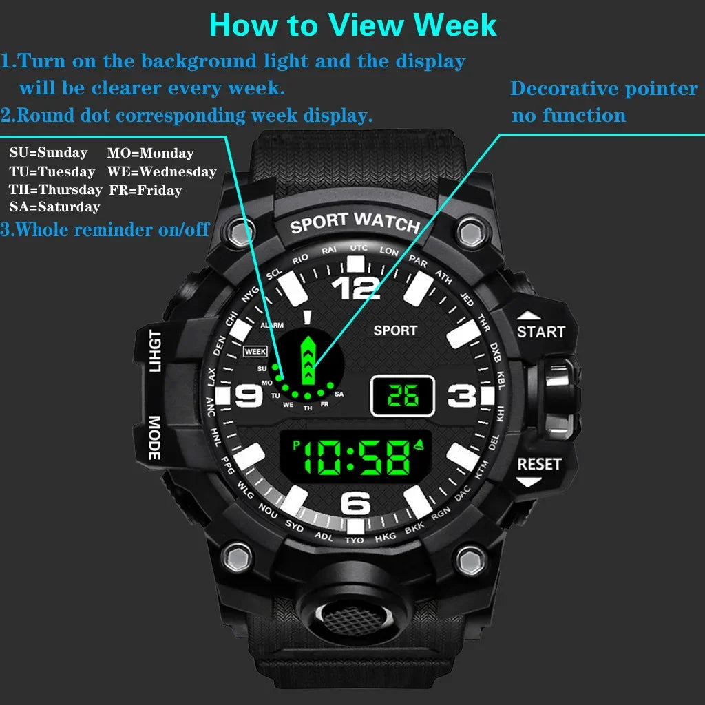 YIKAZE Y02 Sports Men's Watches Multifunction Military Digital Wristwatch Stopwatch Clock LED Electronic Watch for man Student