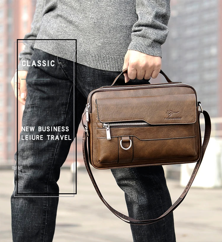 Luxury Kangaroo Brand Messenger Bags Men Leather Casual Crossbody Bag For Men Brown Black Business Shoulder Bag Male Handbags