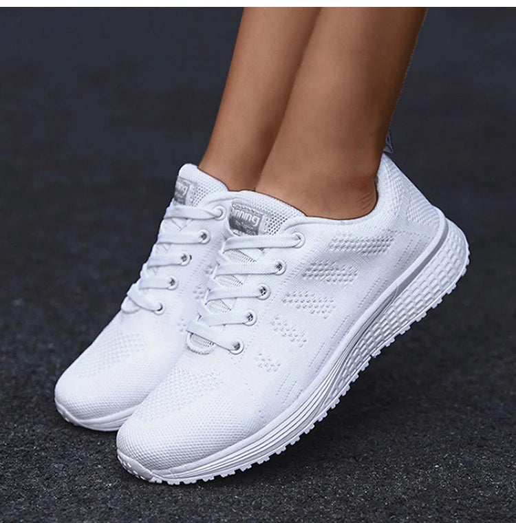 Women's Sneakers 2024 New Fashion Breathable Solid Color Walking Sneakers Women Mesh Fabric Lace Up Shoes Women Female Footwear